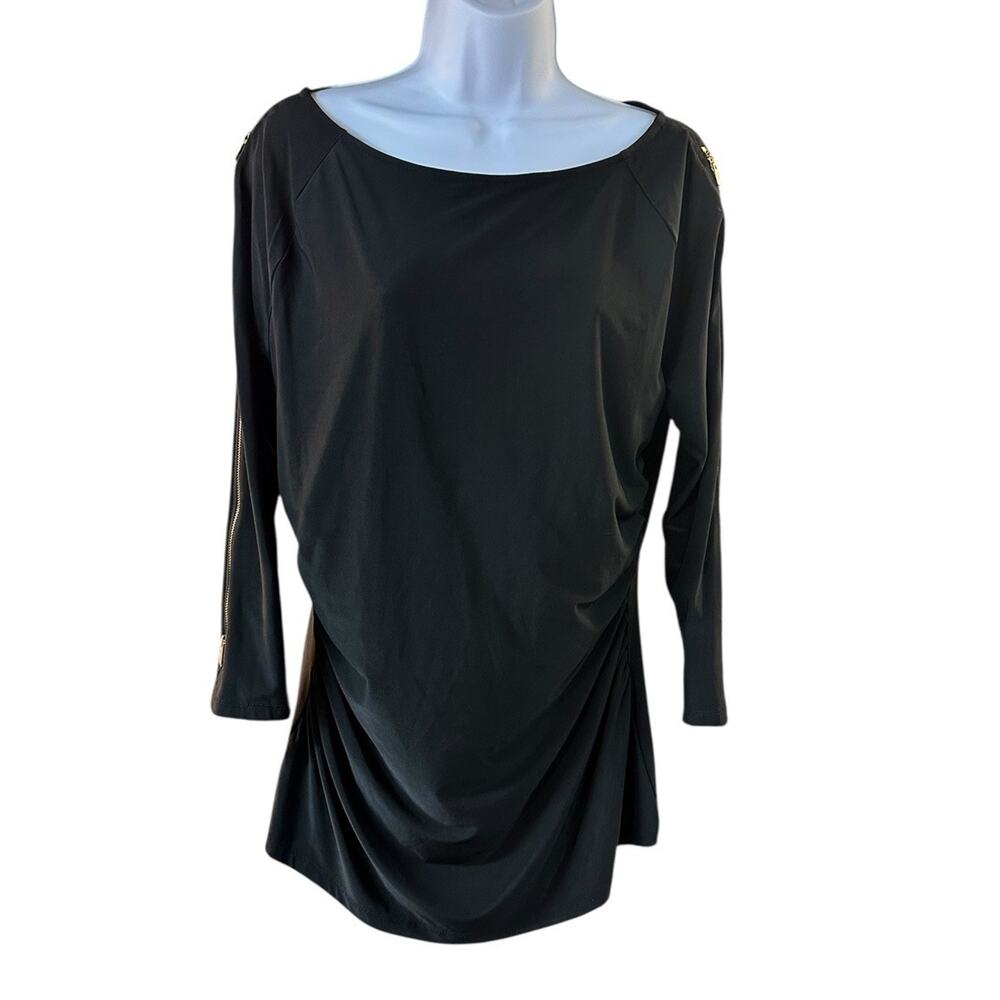 Cache Black 3/4 Sleeve Top with Zipper Sleeve Detail Y2K Size Large